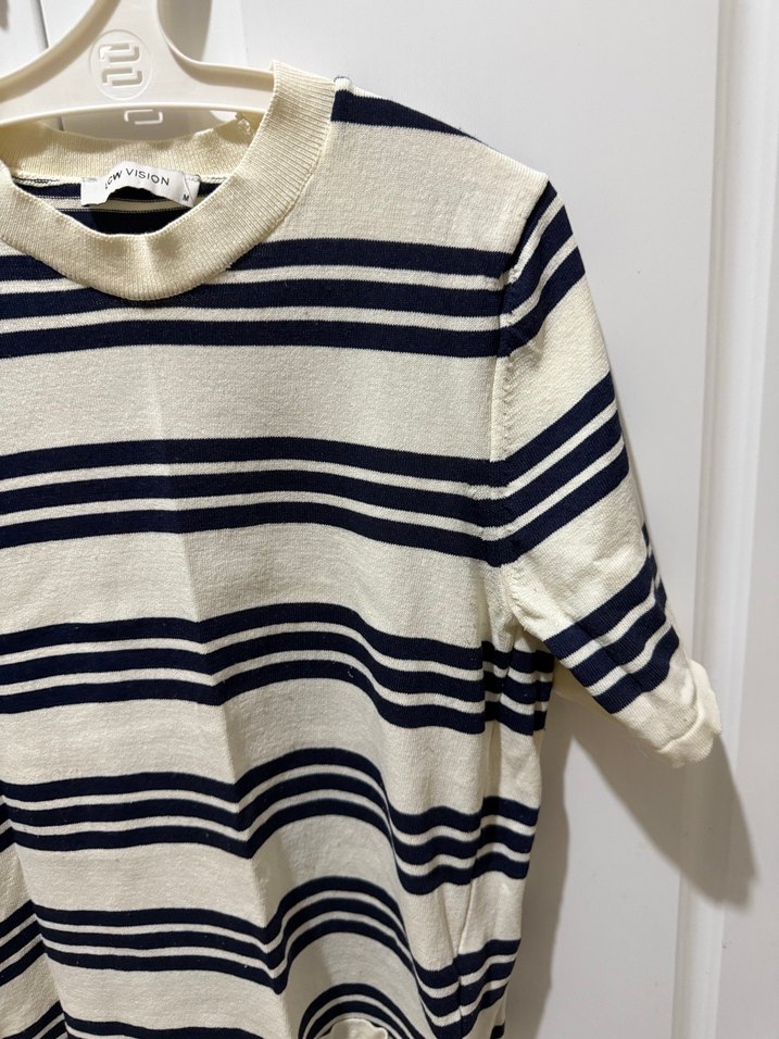 Parisian Çizgili Beyaz Gri Kısa Kollu Tişört - Görsel 3