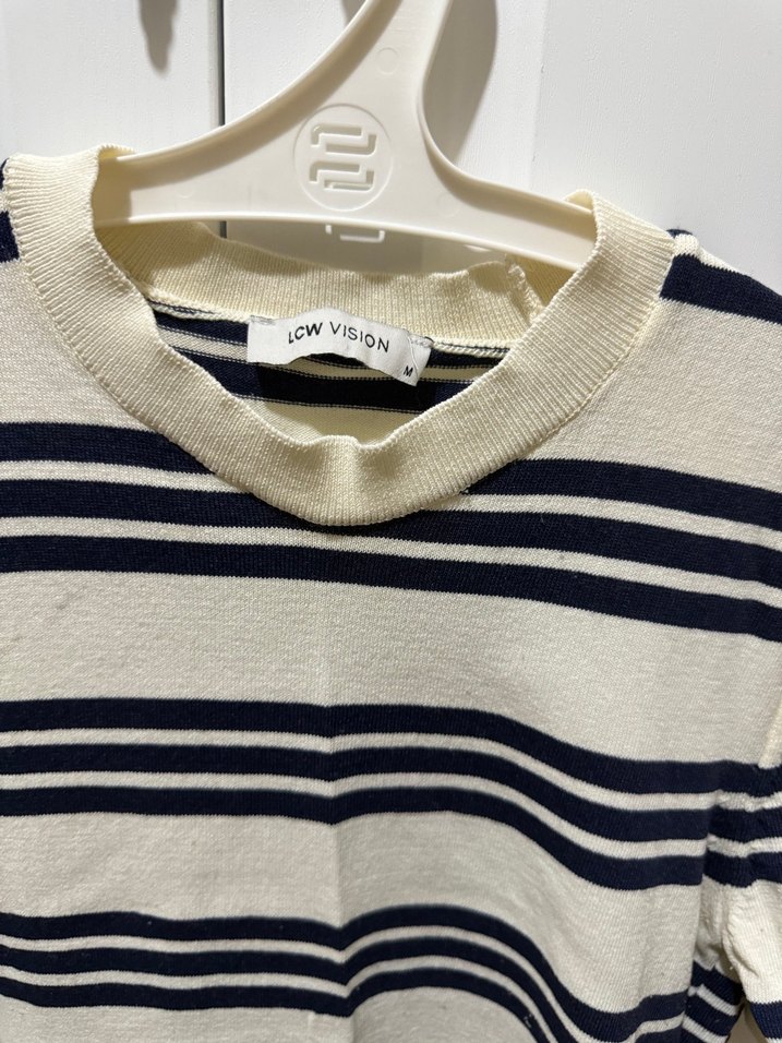 Parisian Çizgili Beyaz Gri Kısa Kollu Tişört - Görsel 2