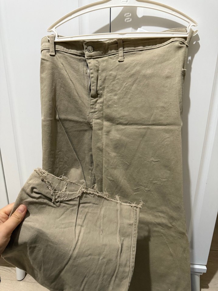 Bej Keten Rahat Kesim Kadın Pantolon - Görsel 3