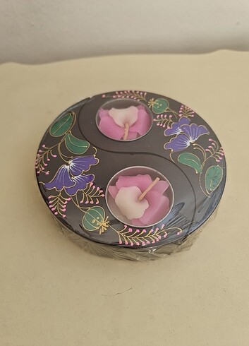 Ying yang ahsap mumluk çiçek pembe mum 