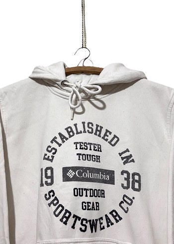 l Beden beyaz Renk Columbia Baskılı Kapüşonlu Beyaz Sweatshirt