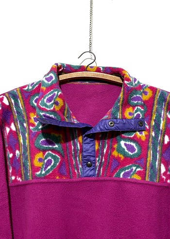 l Beden pembe Renk Bohem Renkli Desenli Kadın Polar Sweatshirt