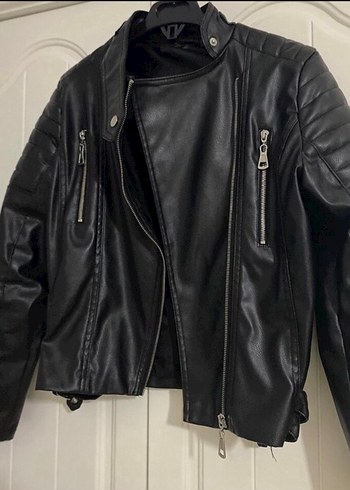 m Beden Kadın Siyah Deri Biker Ceket