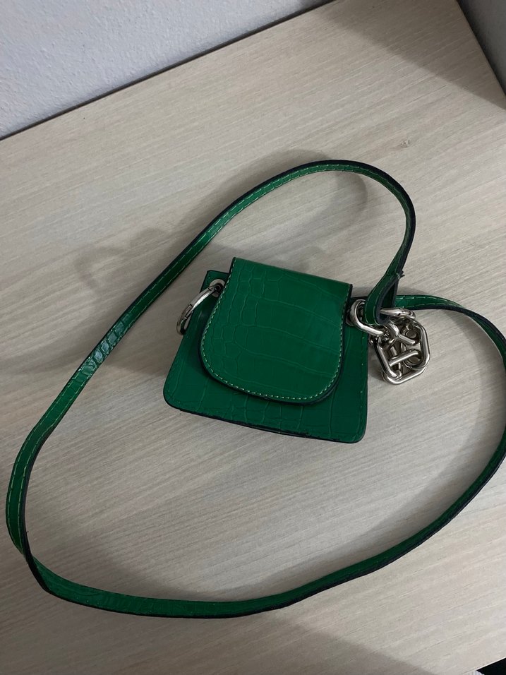 Zincir Detaylı Yeşil Deri Kadın Çanta - Görsel 2