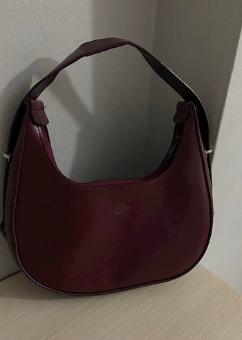 Bordo Deri Tokalı Kadın Omuz Çantası - Görsel 3
