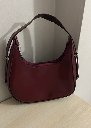 Bordo Deri Tokalı Kadın Omuz Çantası - Görsel 2