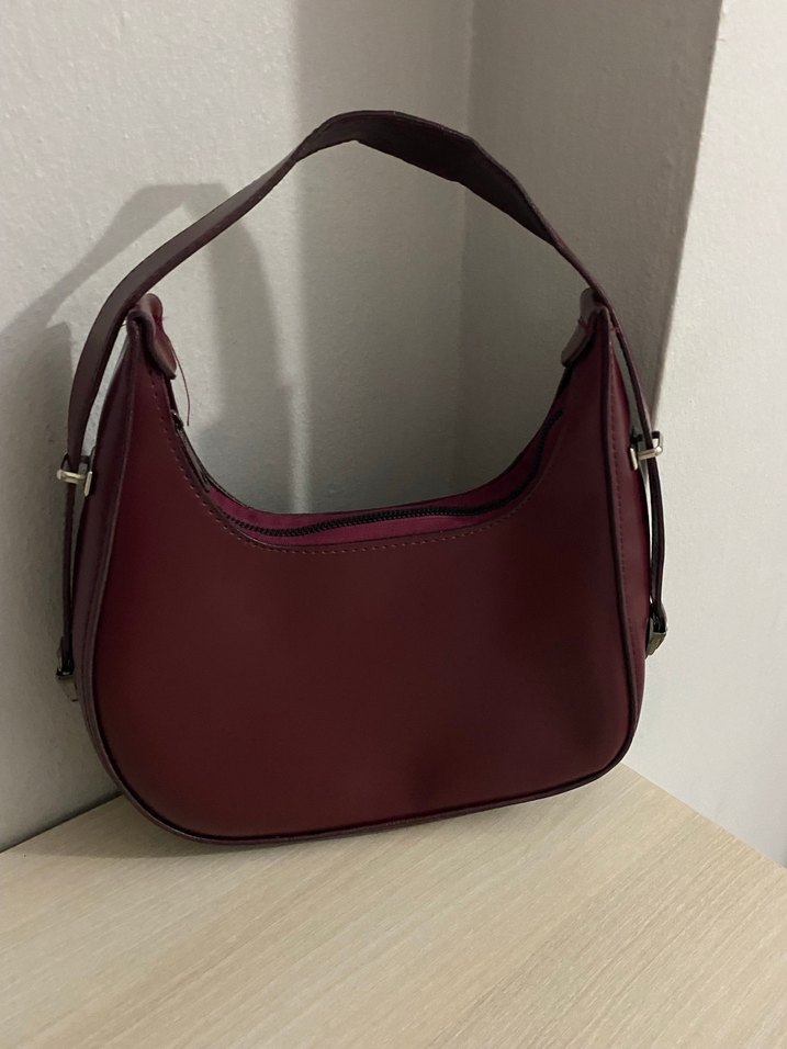 Bordo Deri Tokalı Kadın Omuz Çantası - Görsel 2