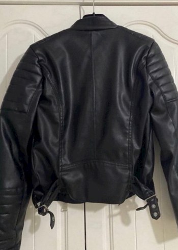 Siyah Deri Biker Ceket Kadın - Görsel 3