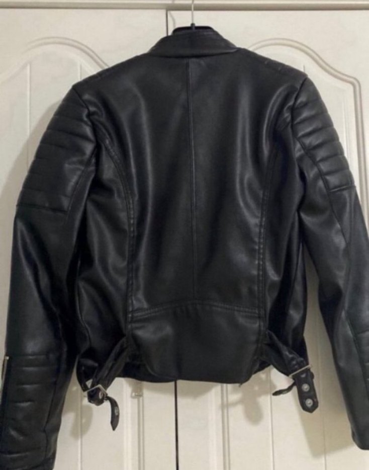 Siyah Deri Biker Ceket Kadın - Görsel 3