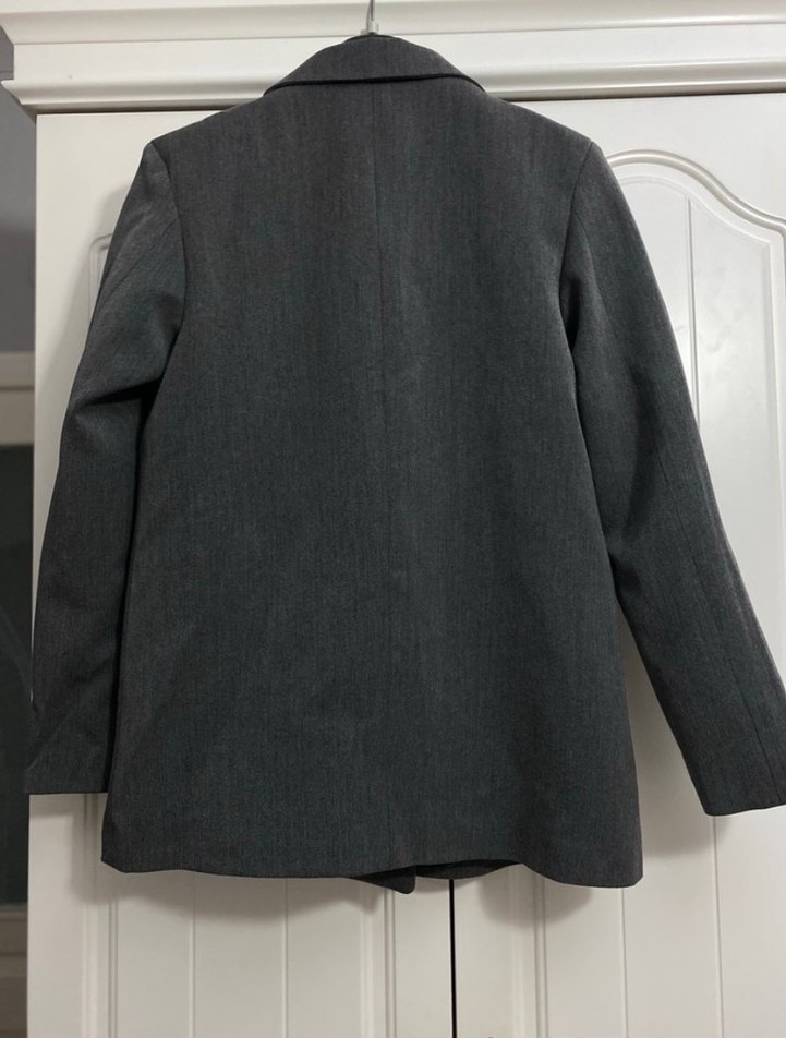 Düğmeli Gri Kadın Keten Blazer Ceket - Görsel 4