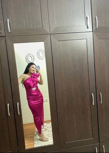 Pembe Drapeli Uzun Abiye Elbise - Görsel 2