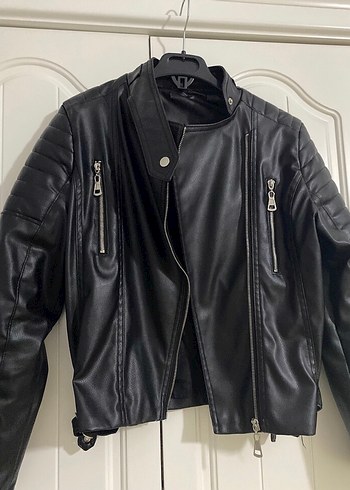 Siyah Deri Biker Ceket