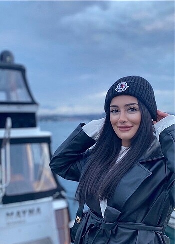 l Beden Siyah deri uzun ceket