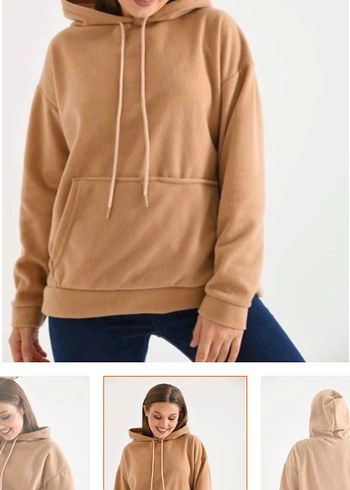 Diğer Bej Kapüşonlu Rahat Kesim Sweatshirt