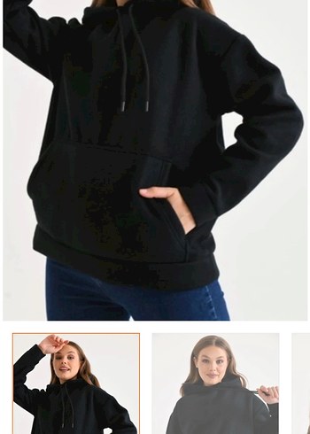 Diğer Siyah Kapüşonlu Kadın Sweatshirt