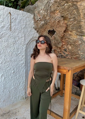 36 Beden Kadın Haki Straplez İkili Takım
