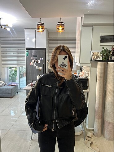 Stradivarius Siyah deri biker ceket