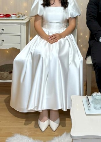 Gelinlik Beyaz saten elbise nişan nikah elbisesi