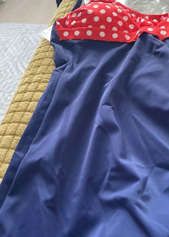 Kırmızı Puantiyeli Askılı Mavi Mayo - Görsel 2