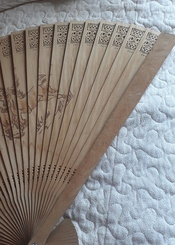 Bej Ahşap El Yelpazesi atlar figürlü - Görsel 6