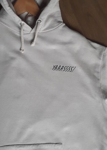 BEJ Kapüşonlu Geniş Kesim Sweatshirt - Görsel 2