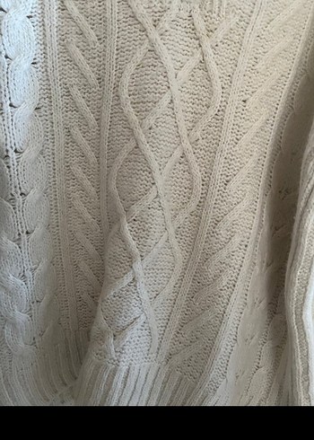 Örgü Bohem Beyaz Yarım Fermuarlı Kazak - Görsel 2