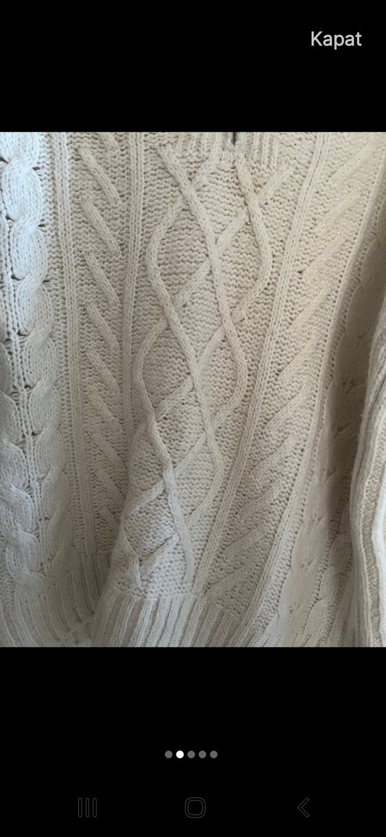Örgü Bohem Beyaz Yarım Fermuarlı Kazak - Görsel 2