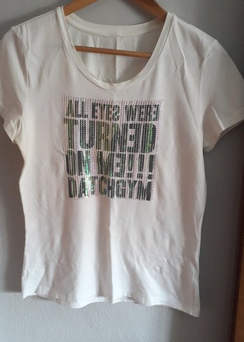 Beyaz Simli Baskılı Tişört - Görsel 2