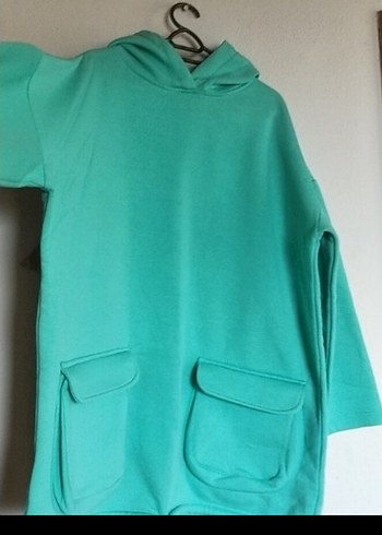 BUYUJ BEDEN SALAŞ.Turkuaz Kapüşonlu Kadın Sweatshirt - Görsel 2