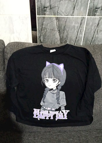 Kız Çocuk Siyah Uzun Kollu Baskılı Tişört - Görsel 2