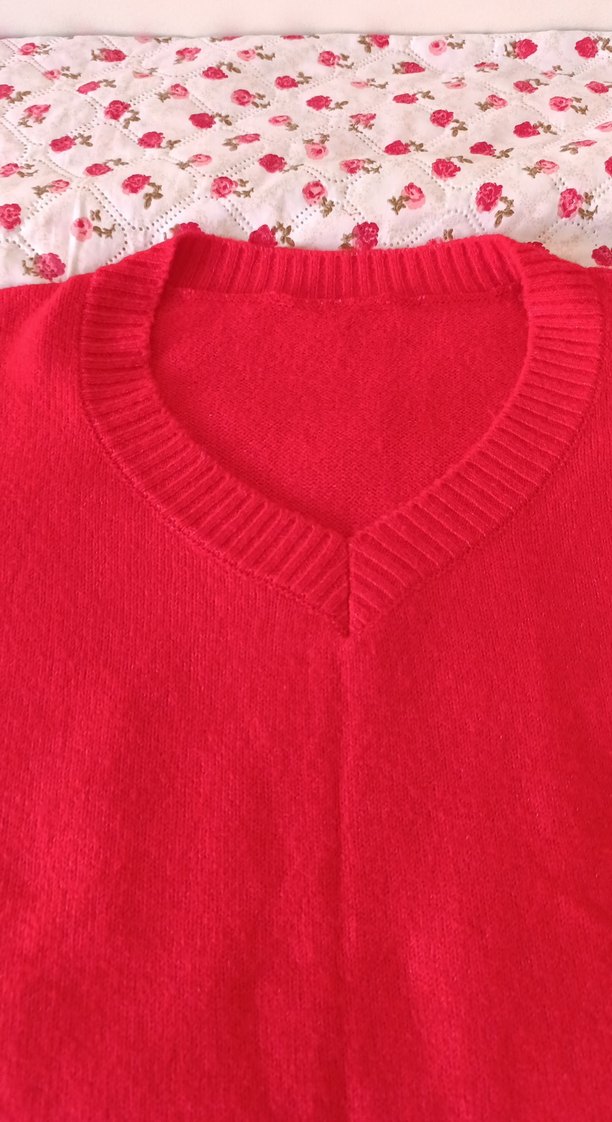 Kırmızı Örgü Kolsuz Salaş Kadın Kazak - Görsel 5