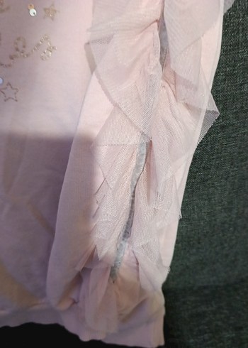 Pembe Kız Sweatshirt, Fırfırlı Kol Detaylı - Görsel 7