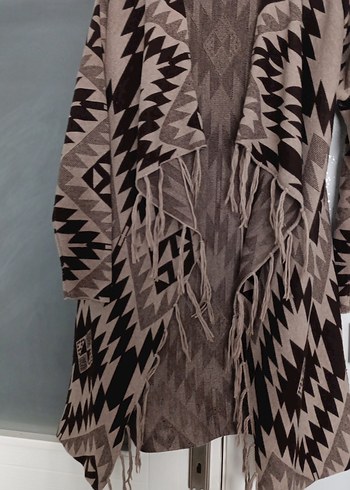 Bohem Tarz Uzun Kahverengi Desenli Hırka - Görsel 3