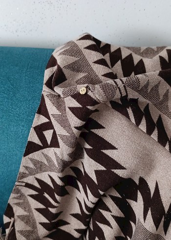 Bohem Tarz Uzun Kahverengi Desenli Hırka - Görsel 5