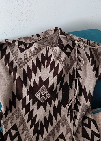 Bohem Tarz Uzun Kahverengi Desenli Hırka - Görsel 6