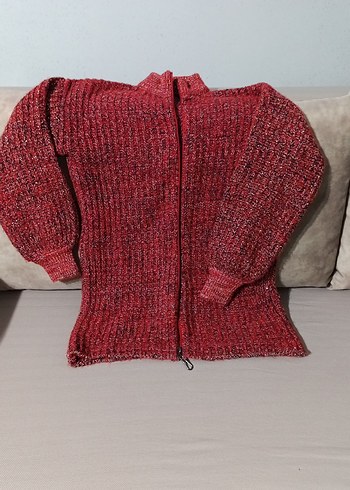 Uzun Kollu Kırmızı Örgü Kadın Kazak - Görsel 3
