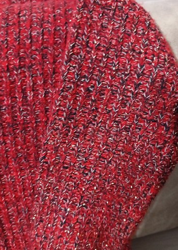 Uzun Kollu Kırmızı Örgü Kadın Kazak - Görsel 4