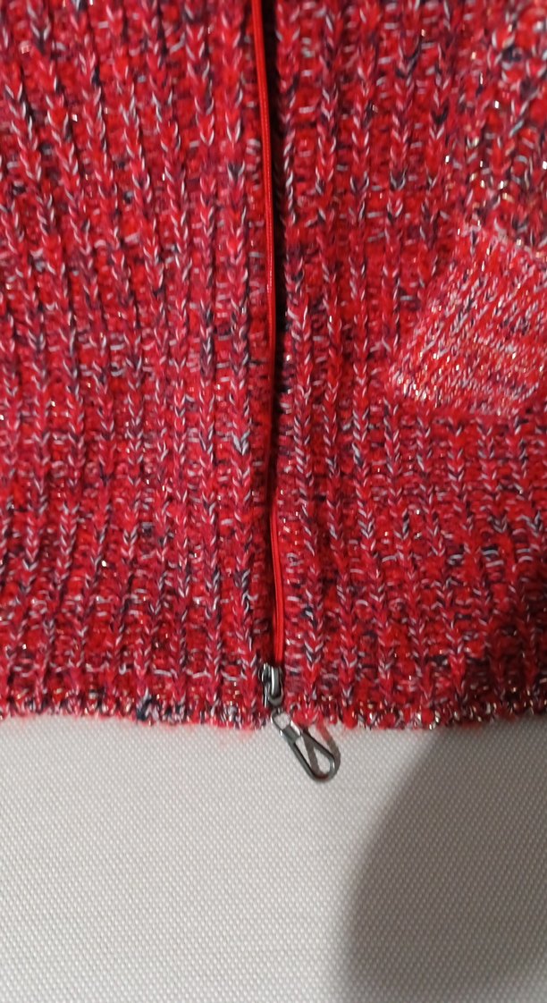 Uzun Kollu Kırmızı Örgü Kadın Kazak - Görsel 5