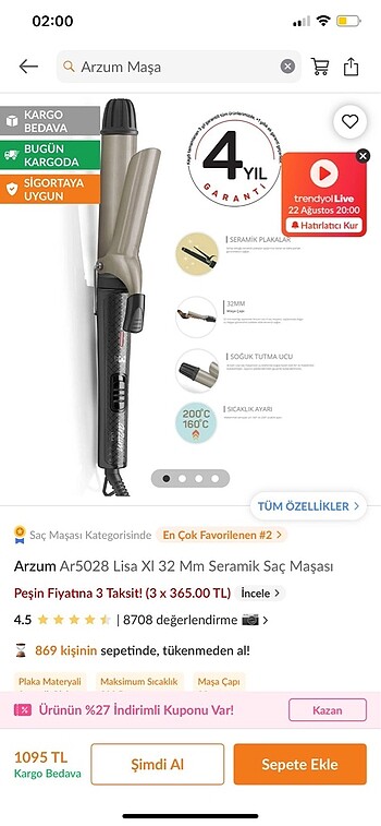 Arzum saç şekillendirici maşa