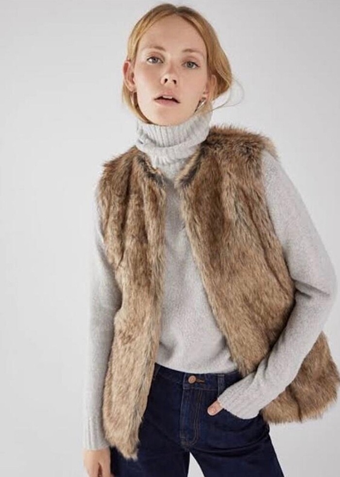 Bershka Suni Kürk Yelek - Görsel 3