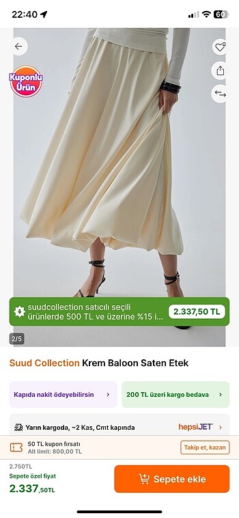 Krem Baloon Saten Etek