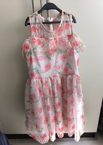 LC Waikiki Kız Çocuk Pembe Çiçekli Fırfırlı Elbise