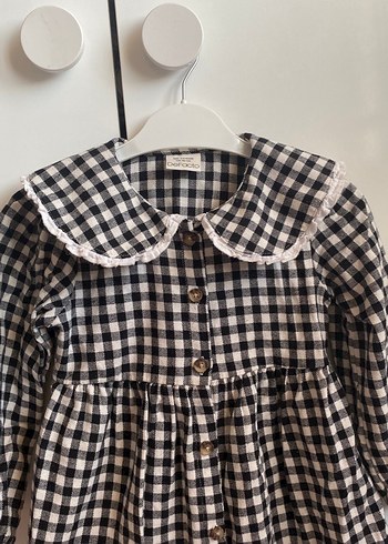 LC Waikiki Siyah Beyaz Kareli Uzun Kollu Kız Elbisesi