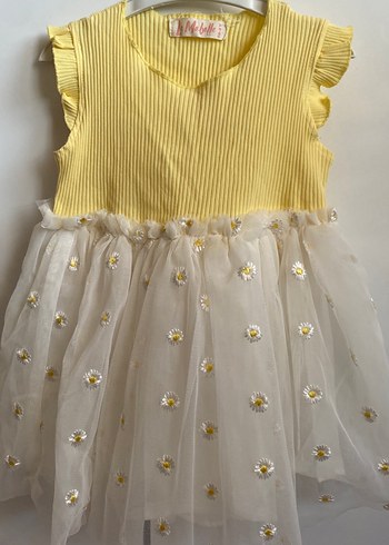 Zara Sarı Kız Çocuk Nakışlı Fırfırlı Elbise