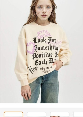 DeFacto Kızlar için Bej Baskılı Pamuklu Sweatshirt - Görsel 6