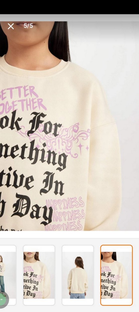 DeFacto Kızlar için Bej Baskılı Pamuklu Sweatshirt - Görsel 5