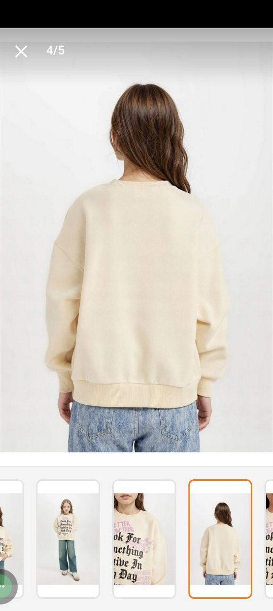 DeFacto Kızlar için Bej Baskılı Pamuklu Sweatshirt - Görsel 4