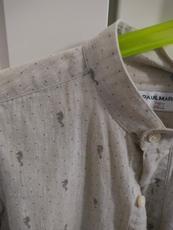 Bej Erkek Çocuk Keten Gömlek - Görsel 5