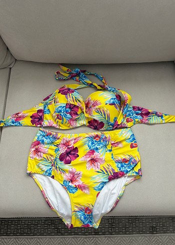 Sarı Çiçekli Retro Mini Bikini - Görsel 2