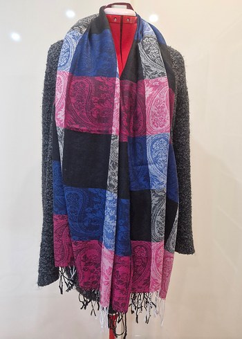 Kadın Çok Renkli Bohem Drapeli Şal - Görsel 2